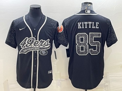 Men's San Francisco 49ers #85 George Kittle Black Reflective With Patch Cool Base Stitched Baseball Jersey - Click Image to Close